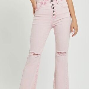 062 NWT Risen Jeans High Rise Button Up Straight Jeans Acid Pink
